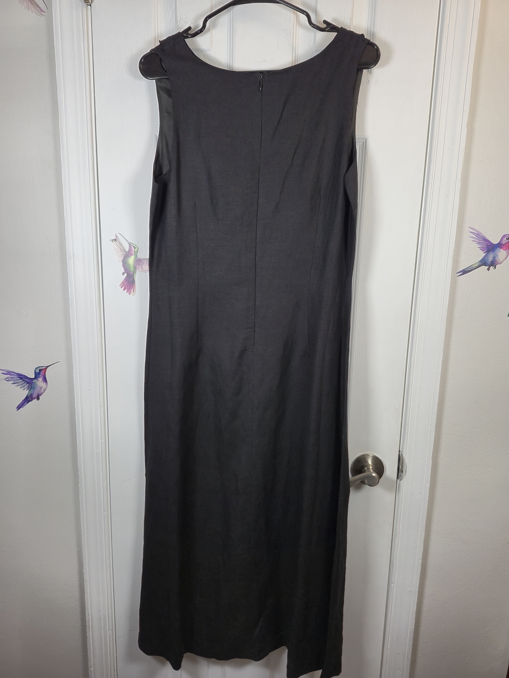Joy & Peace Summer Linen Blend Ruffle V-Neck Maxi Dress Black 10P - Picture 6 of 7
